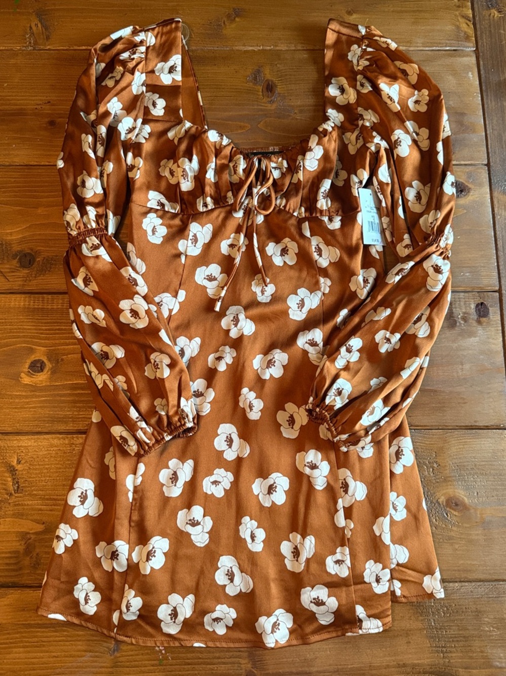 Crystal Doll Rust Floral Mini Dress with White Flower Print